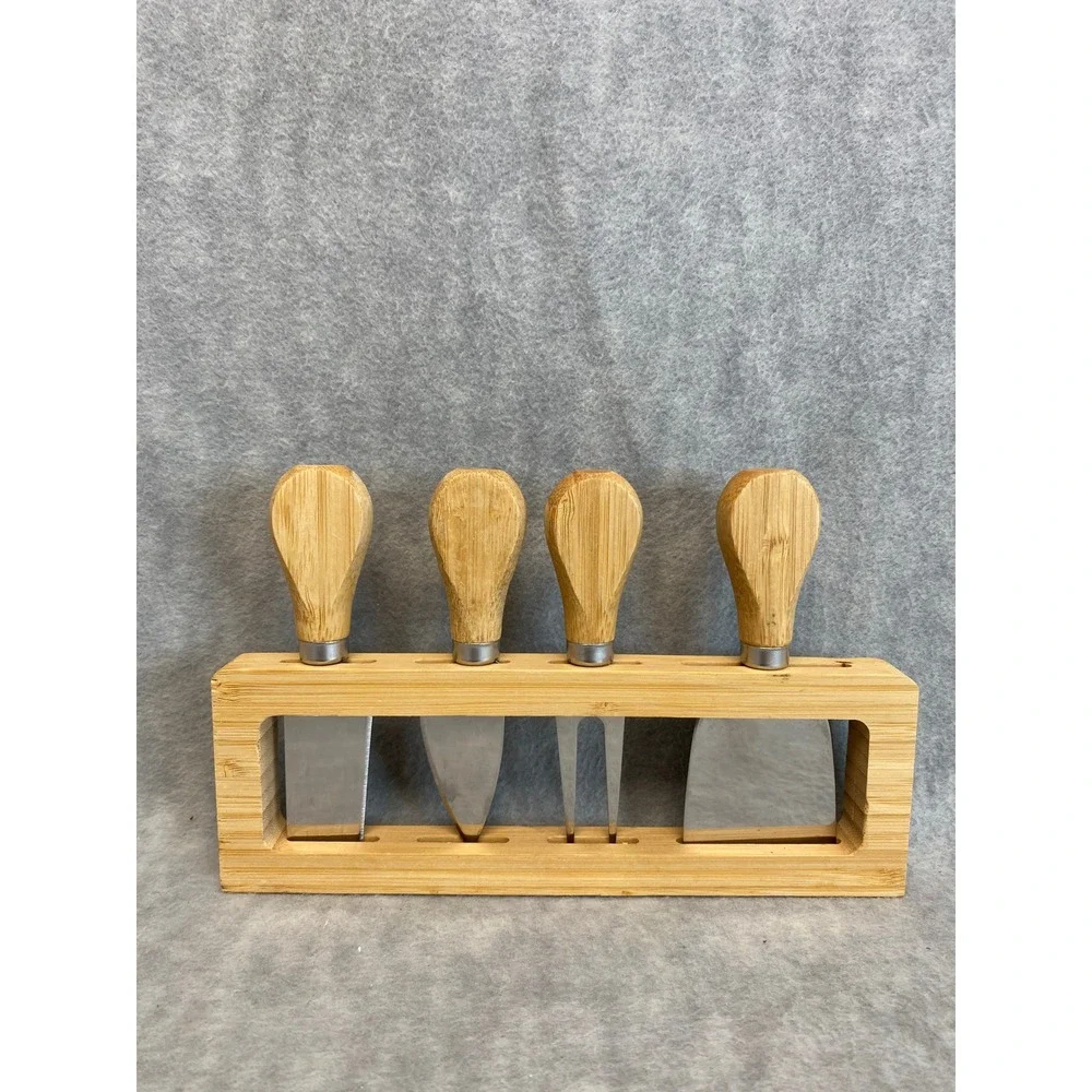 Bamboo Handle Charcuterie Cheese Board Knife Set with Holder‎ 4 Knives
